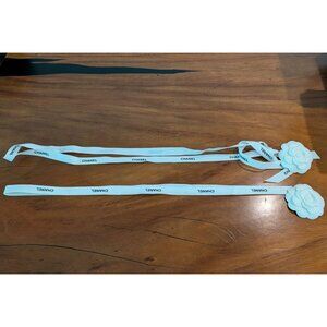 Chanel White Ribbon Black Lettering and Camellia Flowers 2 Pieces 42" Each